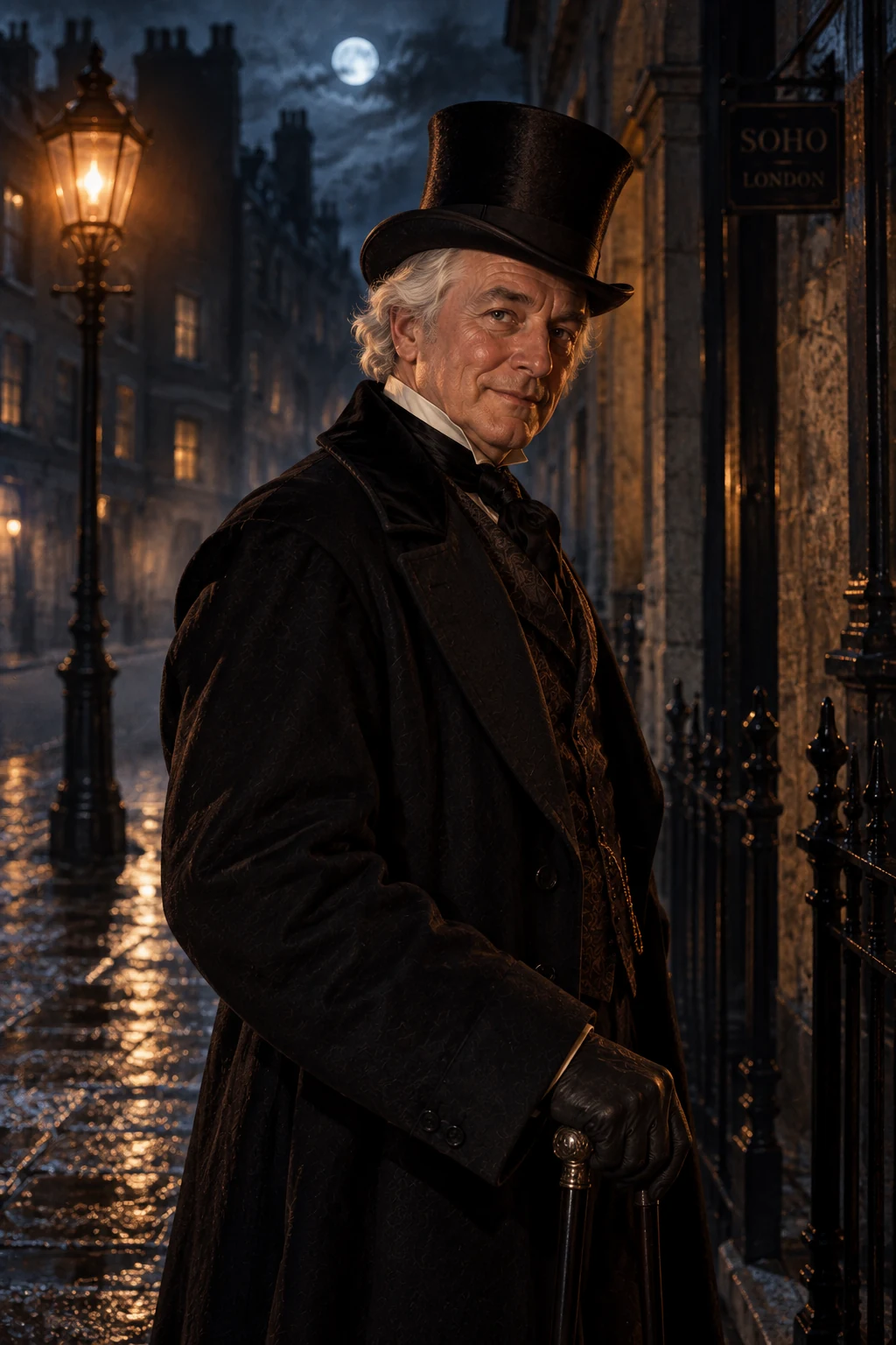 Portrait of Sir Danvers Carew as the text's one clear passage describes him — an aged, beautiful gentleman with white hair, painted in warm candlelight moments before he is murdered