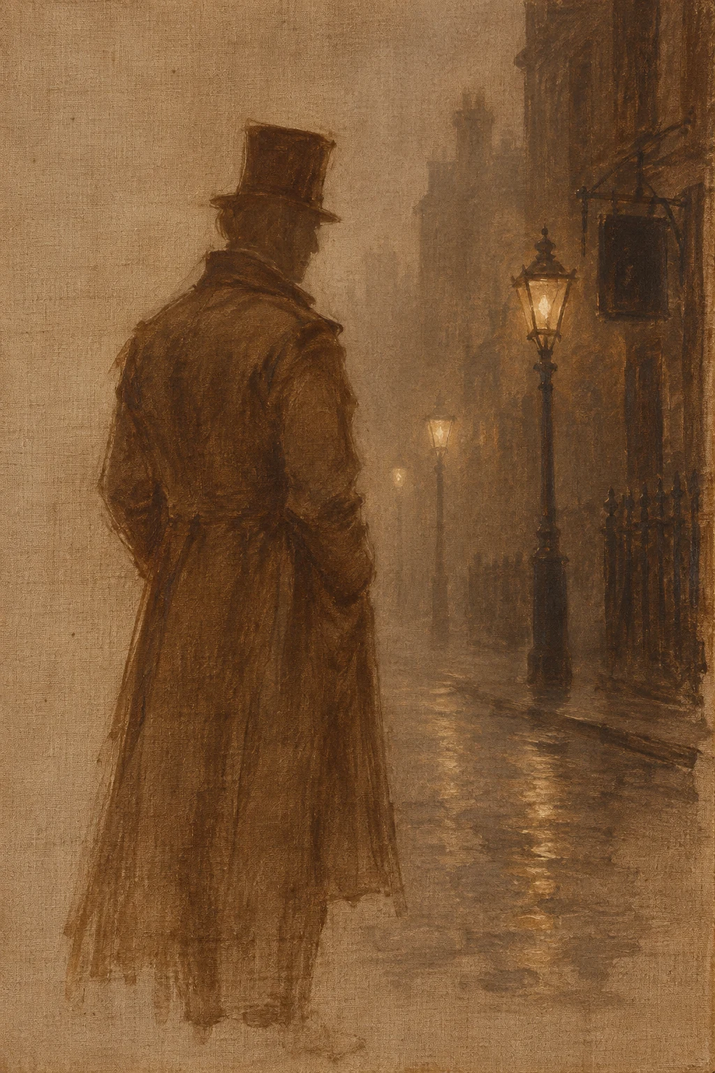 Portrait attempt for Mr. Enfield left almost entirely blank, because the text gives him no physical description at all — only a dim social silhouette from behind