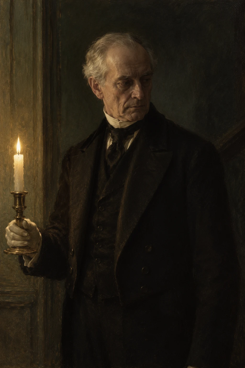 Minimal portrait of Poole, Jekyll's butler of twenty years, rendered only as "a well-dressed, elderly servant" because the text gives nothing further